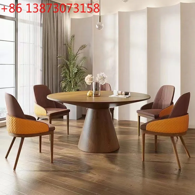 

Круглый обеденный стол из цельного дерева wabi-**** ветер с поворотным столом для дома, 6-местный простой современный обеденный стол для маленькой квартиры, скандинавский