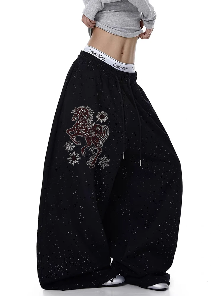 American Original Star  Year Rhinestone Casual Pants Loose Wide Leg Jazz Dance Hip Hop Men Women Comfortable Straight Le...