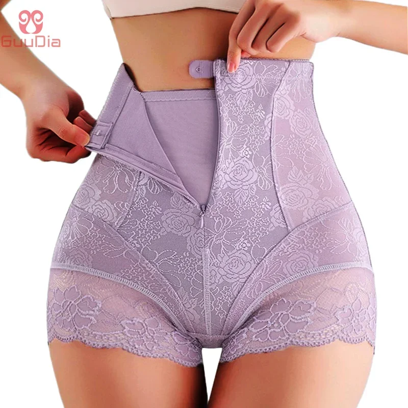 

GUUDIA Hook Zipper Closure Lace High Waist Tummy Control Shapewear Panty Invisable Slimming Shaping Women Underwear Shaper Panty