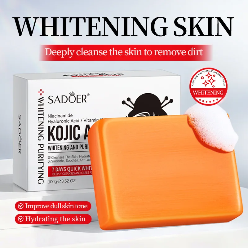 SADOER-jabón blanqueador de ácido kójico, jabón Facial hidratante, antiacné, limpieza profunda, espuma de lavado de cara corporal, limpiador Facial sólido