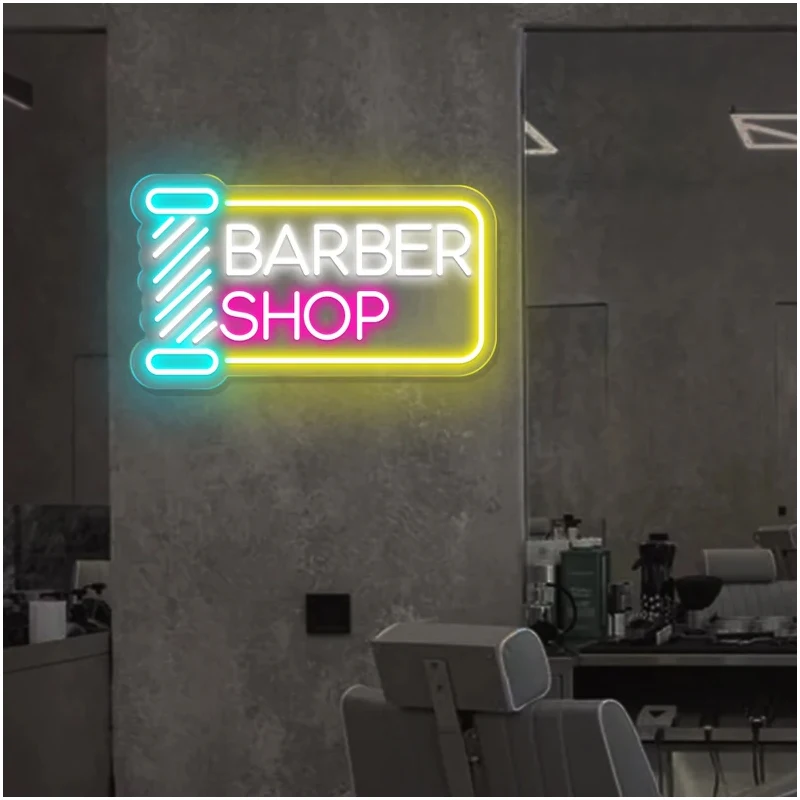 Letrero de luz de neón para barbería, iluminación de neón para corte de pelo, lámpara de decoración con logotipo de peluquería, interruptor de ajuste de brillo