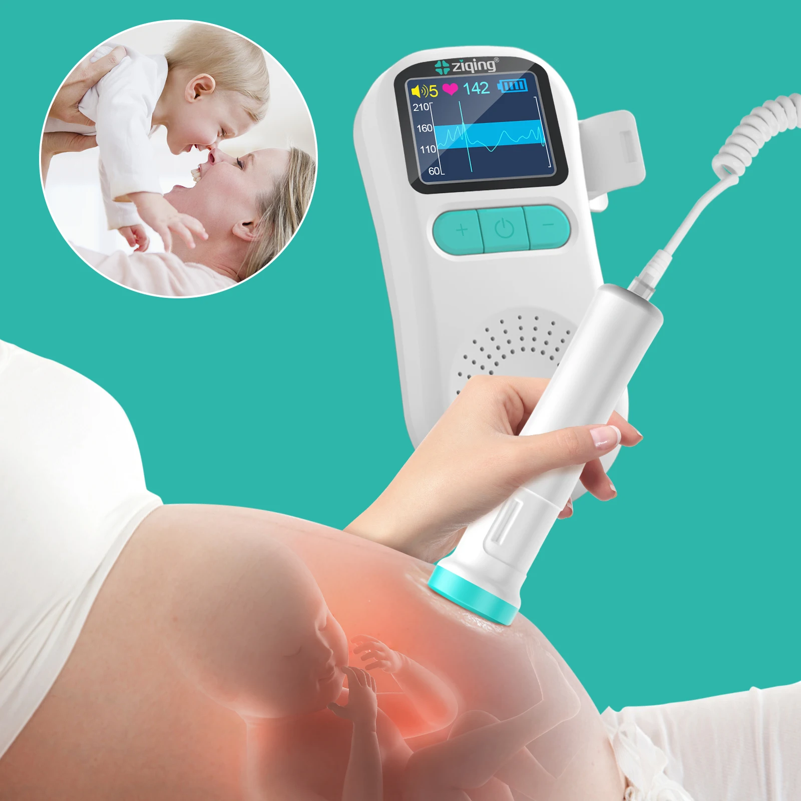 Ziqing Doppler Fetal Heart Rate Monitor 2.5MHz LCD Display No Radiation Maternity Home  Pregnancy Baby Sound Detector