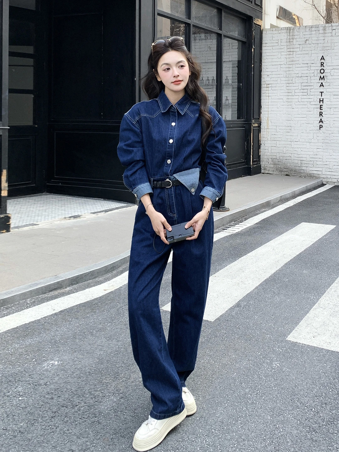 

Korean Sle Denim Jumpsuit Women's Spring New High Waist Slimming Wide Leg One-Piece Suit High End Feeling Jumpsuit Set