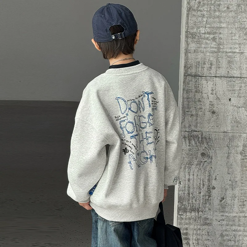 5 To 14 Year Old Children's Winter Sweatshirt For Boy Brief Style Warm Fleece Lined Clothing Kids Thick Insulated Hoodie Coat