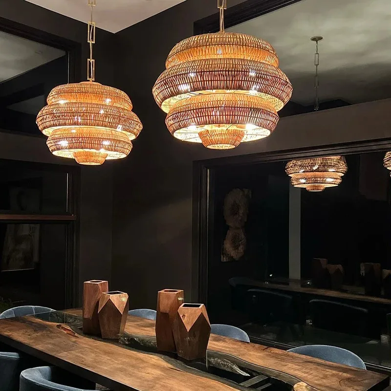 Antibes Grande Chandelier Wabi Sabi Rattan Woven Lantern Light For Living Room Restaurant Creative Ar Dining Room Decor Lamp