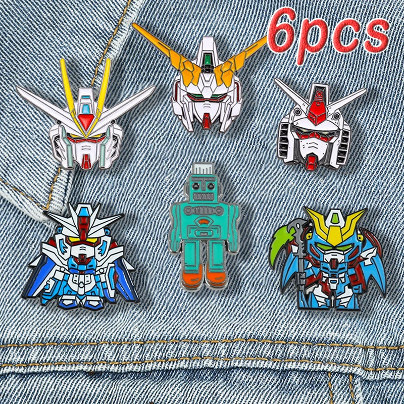 Anime Robot Enamel Pins Japanese Animation Game Mecha Warrior Brooch for Man Boys Cool Backpack Metal Pin Accessory Jewelry Gift