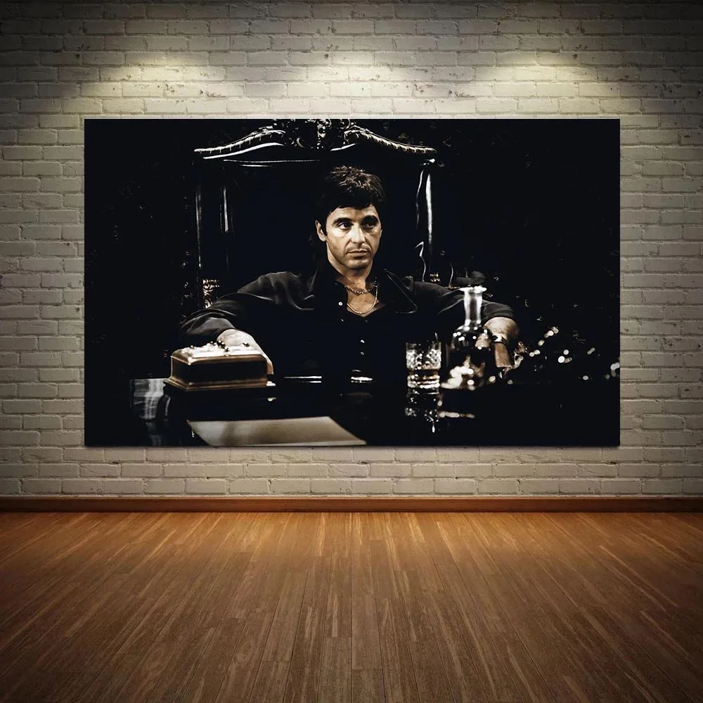 Large Size Classic Scarface Movie Poster and Prints Tony Montana Portrait Oil Canvas Painting Wall Art Pictures For Home Decor