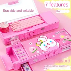 Girls Password Lock High-tech Pencil Case Multifunctional Stationery Intelligent Mechanism Double-layer Primary School Students