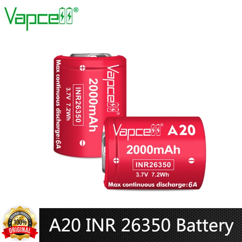 

Оригинальный аккумулятор Vapcell A20 INR 26350, 2000 мАч, 6 А, 3,7 в, перезаряжаемая литиевая батарея для фонарика, электроинструментов, игрушек VapeMod