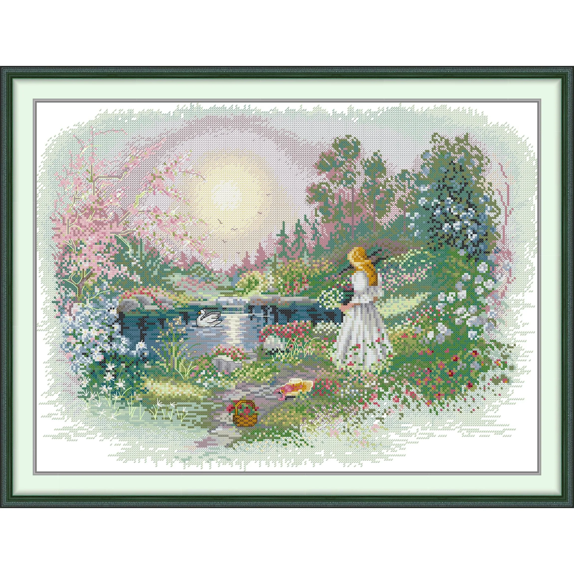 

Joy Sunday Pre-printed Cross Stitch Kit Easy Pattern Aida Stamped Fabric Embroidery Set-lakeside