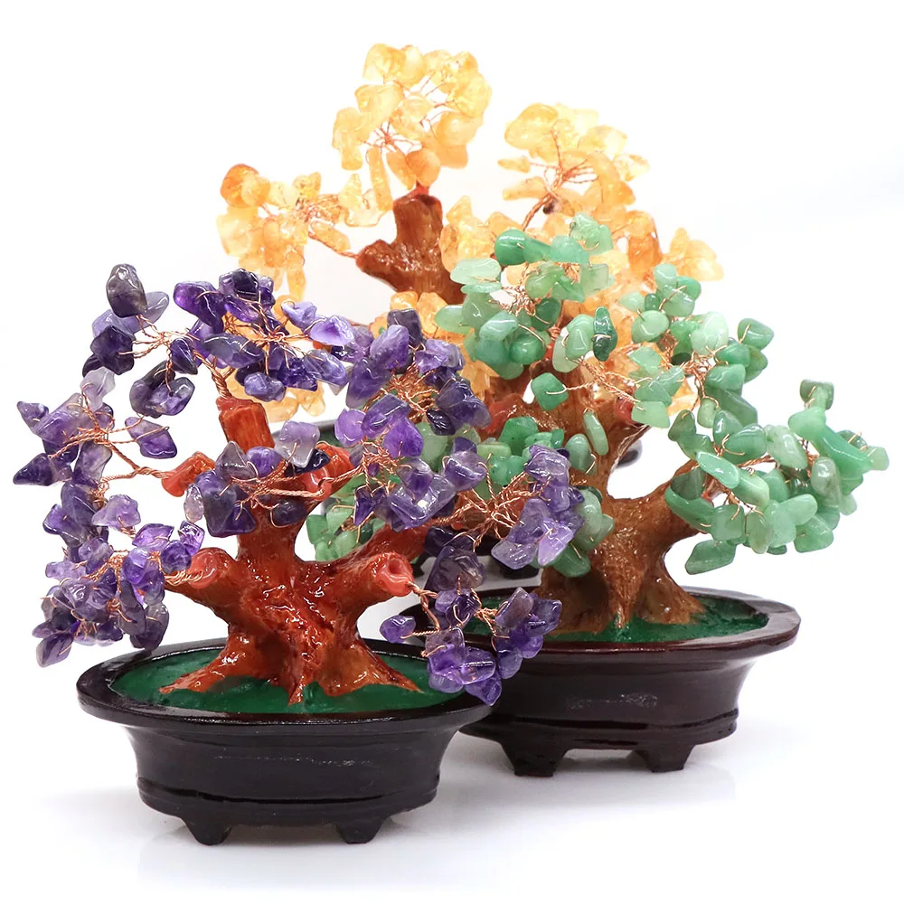 Crystal Tree Natural Amethyst Rose Quartz Healing Stone Bonsai Feng Shui Wealth Lucky Home Room Decoration Holiday And Love Gift solar led lawn lamp home garden atmosphere decoration grass waterproof landscape arrangement smart solar light