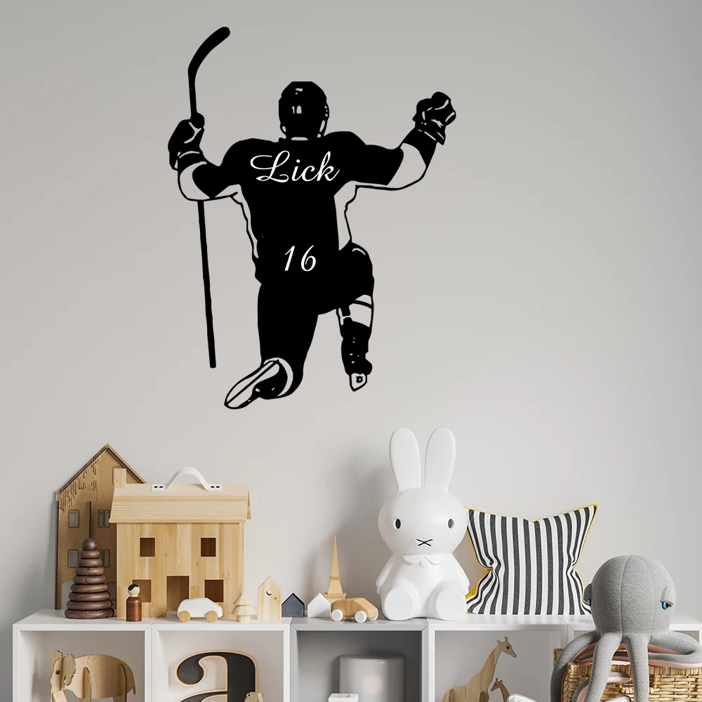 

1 pc cool Hockey Player Wall Decals Personalized Name and Number kidsRoom Decoration Vinyl Wall Stickers Vinyl Art Decal