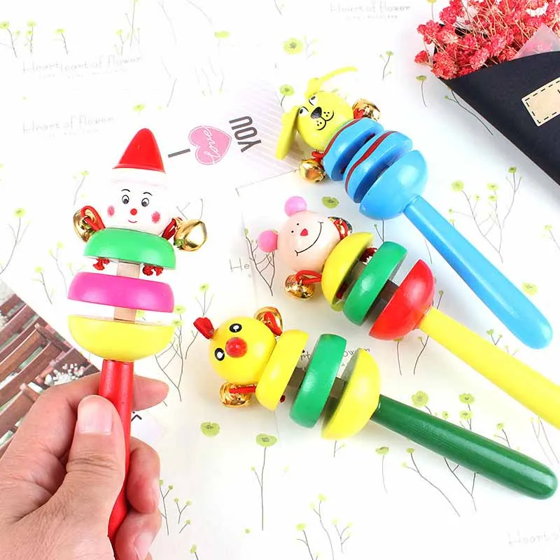 Creative Baby Animal Hand Rattles Children's Wooden Cartoon Animal Rattles Baby Early Learning Puzzle Musical Instrument Toys