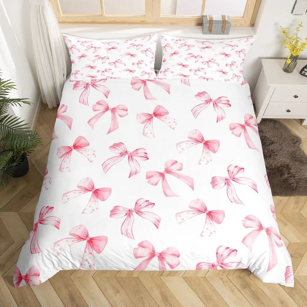 

Пододеяльник с розовым бантом для детей, мальчиков и девочек, полный размер, милый мечтательный комплект постельного белья в стиле принцессы, ультрамягкий пододеяльник с узором банта