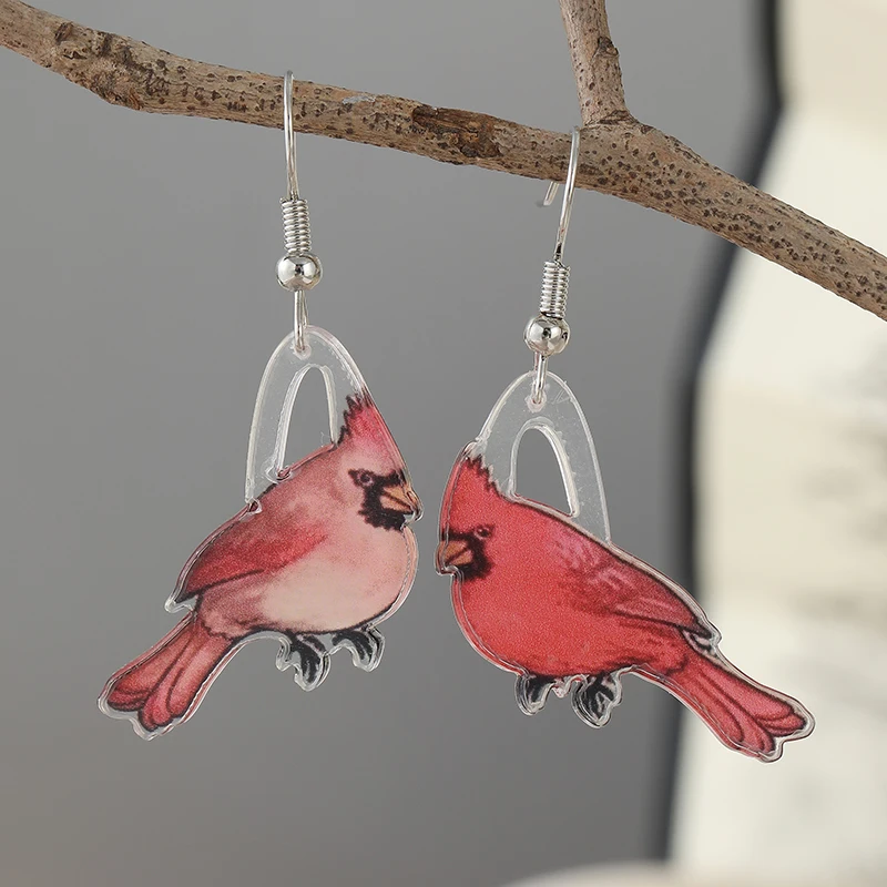 The simple design of red Hummingbird metal craft earrings is suitable for women to wear for holiday gifts or banquets with anima