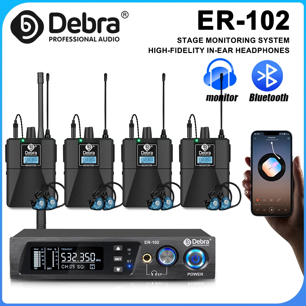 

Профессиональная беспроводная система мониторинга ER-102 с Bluetooth 5.0 и UHF для сценических выступлений, небольших концертов, групп, церквей