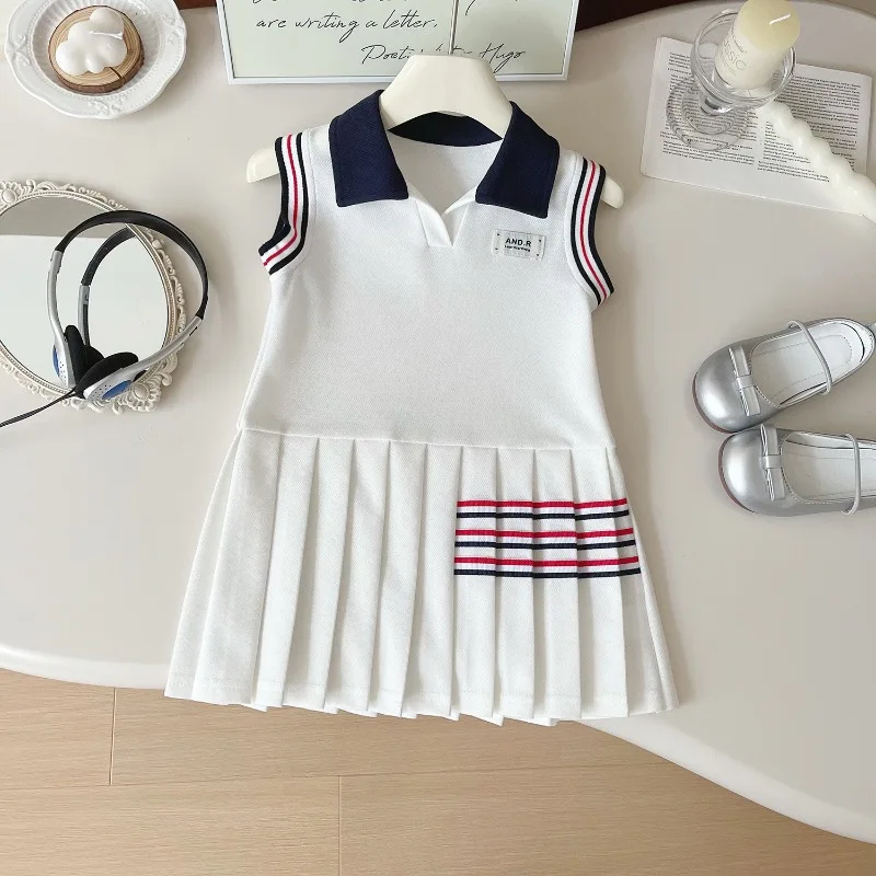 Girls Dress Summer Lapel Striped Kids Dresses Fashion Children Casual Dress Toddler Girl Sport Style Princess Dresses 2-6Yrs