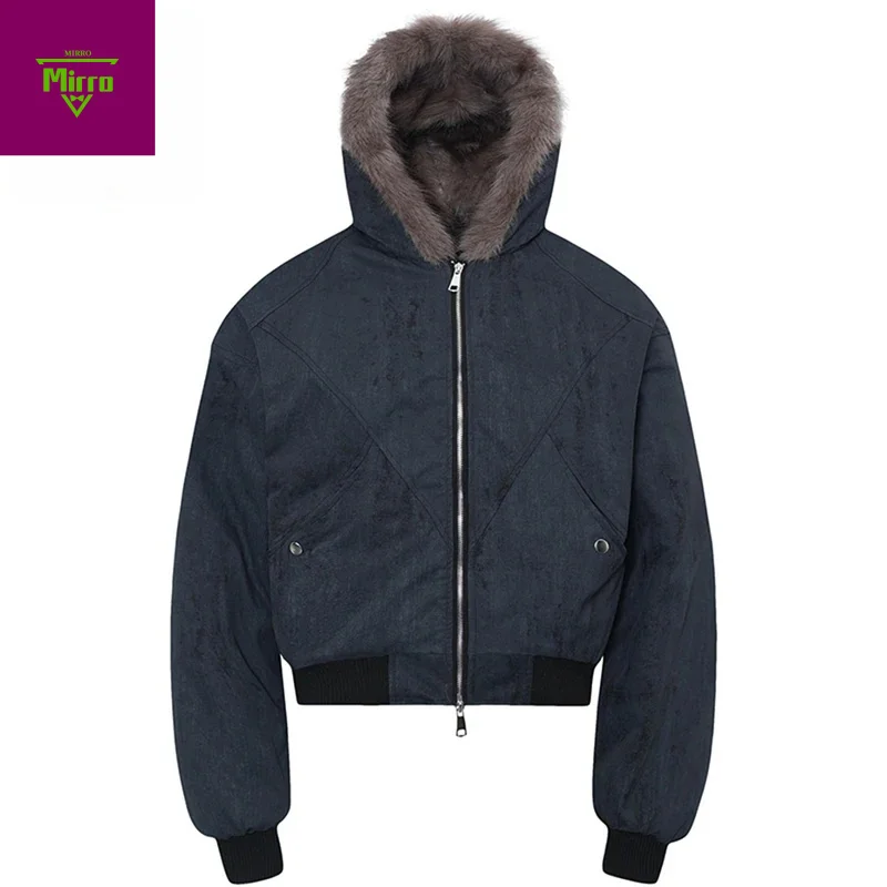 

【Mirrordust】Men's Winter Jackets Fur Collar Thicken Fleece Warm Parkas Coats Vintage Oversized Padded Jackets Outwear