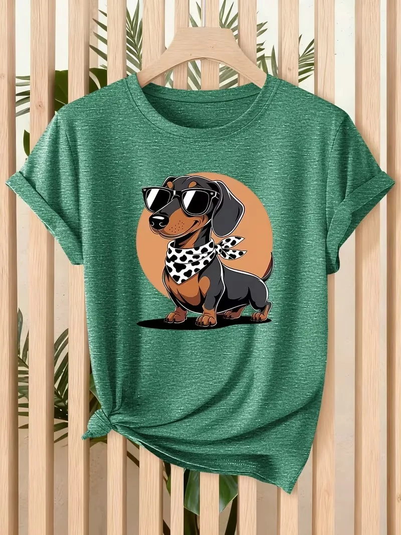 Cool Handsome Dachshund 3D Print Women's t-shirt summer trendy cute pet style short sleeved casual social loose women's clothing