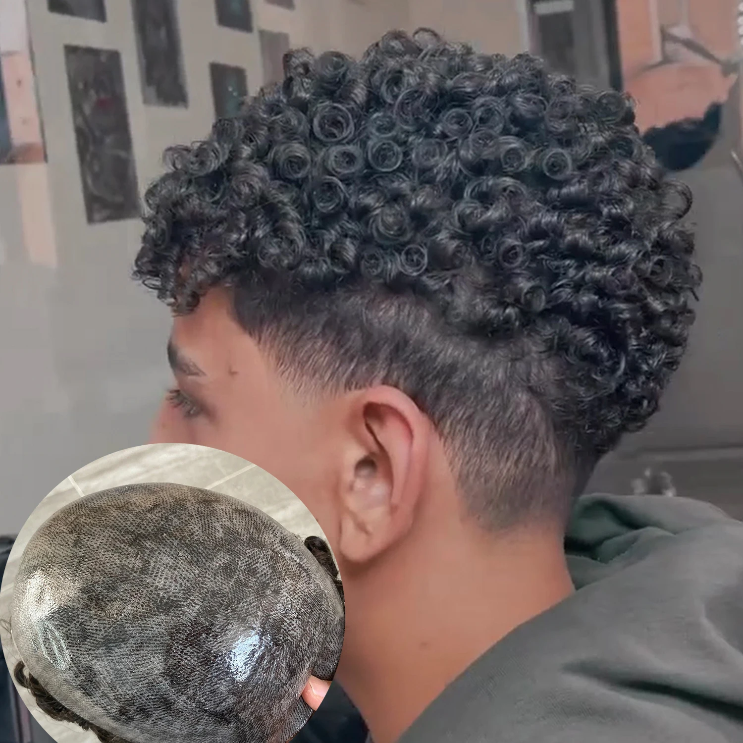 

8 мм вьющийся афро-мужской парик, американские африканские черные мужские человеческие волосы, афро-парик 0,1 мм, инъекционная кожа, замена системы из искусственной кожи