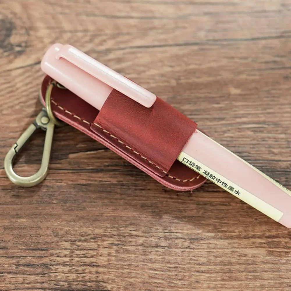 Luxury Genuine Leather Pen Case Portable Removable Pen Tray Pen Holder Keychain Clip Design 1 Slot Pen Pouch Keychain