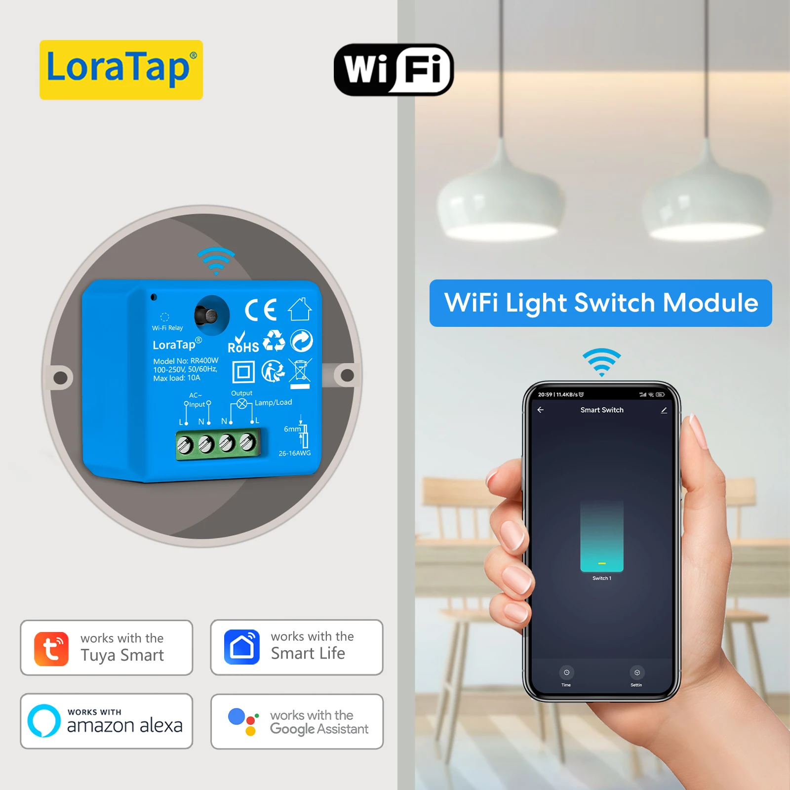 

LoraTap Tuya Smart Life 10A Wireless Switch Socket Relay Module Remote Control Timer Voice Control via Google Home Alexa