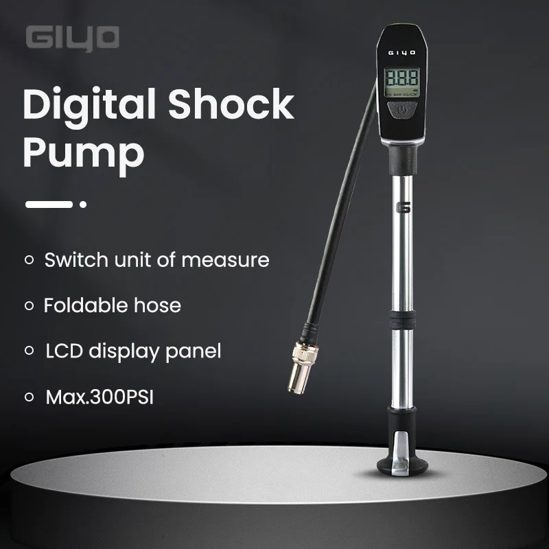 GIYO LCD Display Digital Gauge High Pressure Bicycle Pump MTB Road Bike Portable Schrader Valve Pump for Fork/Rear Suspension