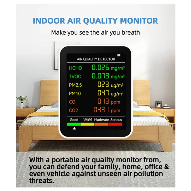 ABCA-2X 6 في 1 متعدد الوظائف جهاز اختبار جودة الهواء شاشة الكريستال السائل المنزل داخلي مكتب الحائط جهاز اختبار جودة الهواء