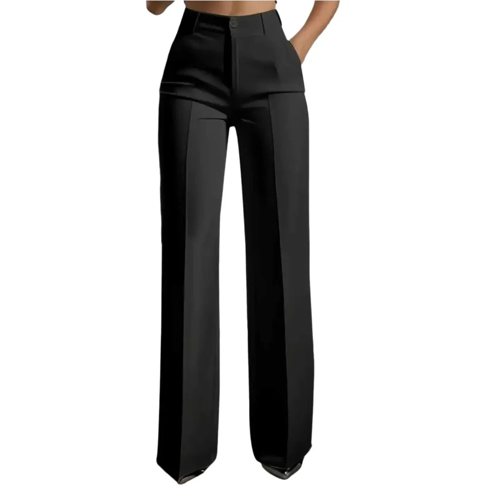 Women's High Waisted Wide Leg Dress Pants Front Seam Detail Straight Leg Office Formal Workwear Black Suit Trousers