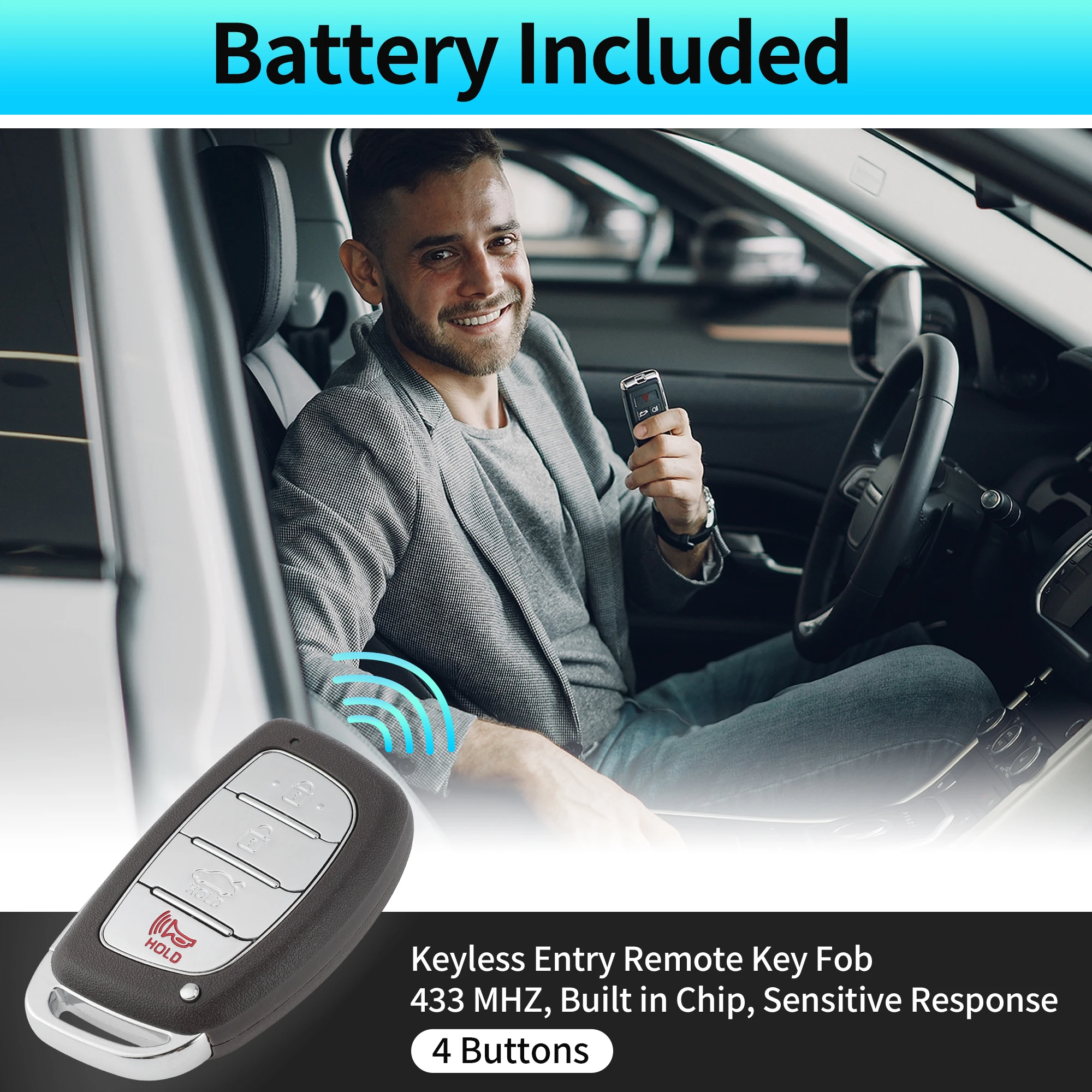 UXCELL CQOFD00120 433MHz Keyless Entry Remote Key Fob for Hyundai Sonata 2015 2016 2017