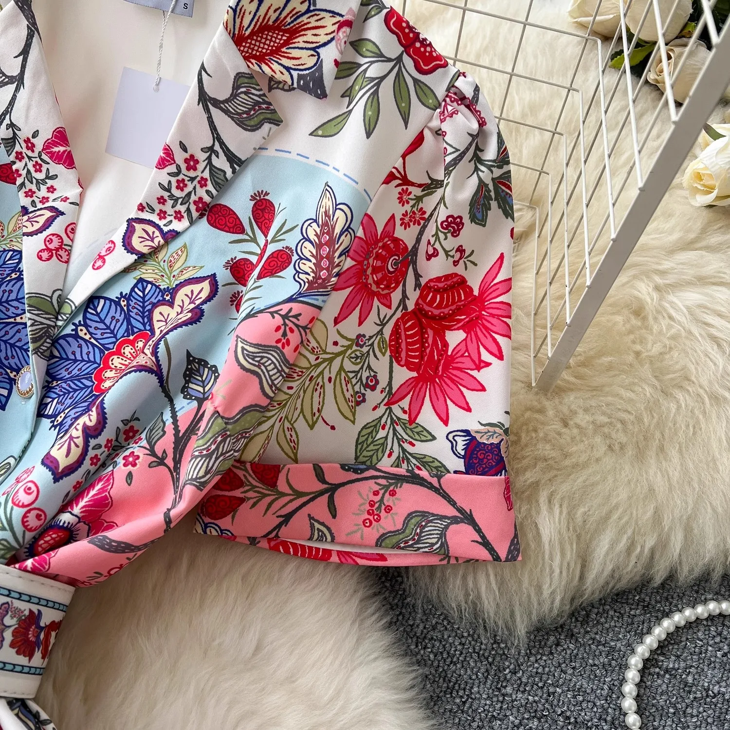 Vacanza estiva Fiore Boho Abito da donna Manica corta Cintura dentellata A-Line Beach Party Vestido Perle Bottoni Abiti maxi