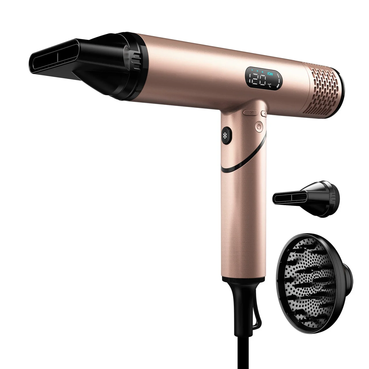 Secador de Cabelo Portátil de Alta Velocidade 110.000 RPM Sem Escovas com Bico Difusor, Função Iônica, Baixo Ruído e Secagem Rápida para Hotéis