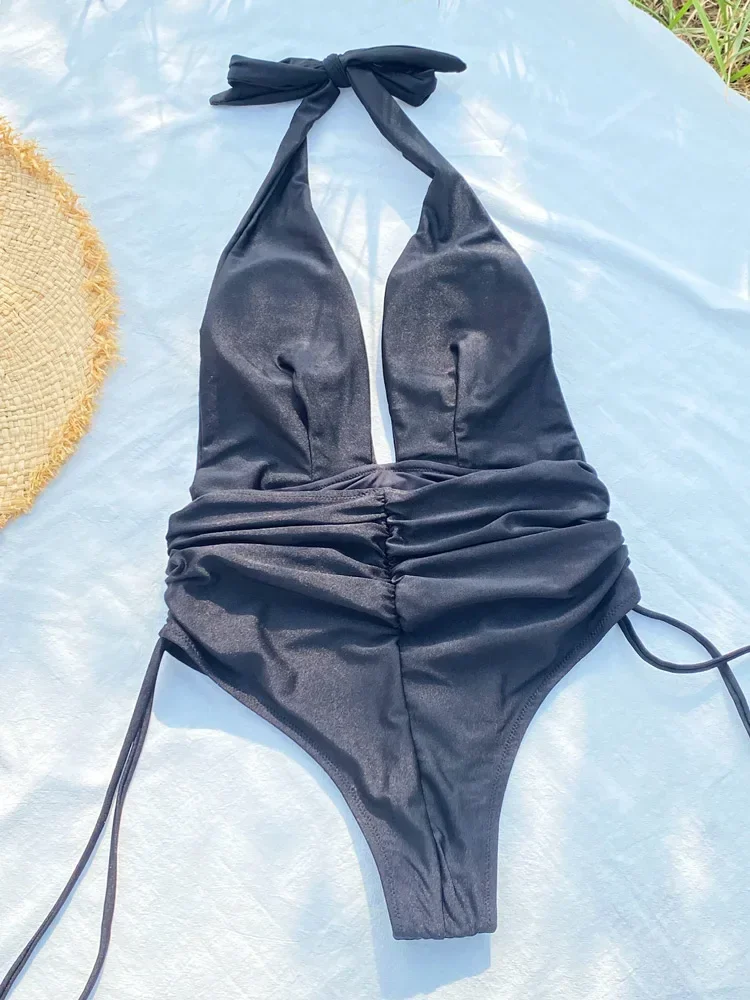 Zrtak ソリッドワンピース水着ハイカット水着背中の開いたビーチウェアディープ V ボディスーツ女性の水着セクシーなワンピーススーツ