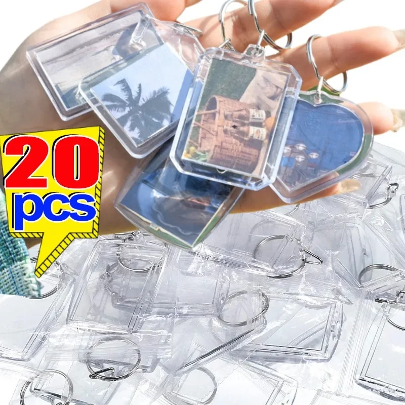 1/20Pcs Blank Acrylic Picture Keychain DIY Clear Insert Photo Split Key Ring Frame Key Chains Couple Anniversary Graduation Gift