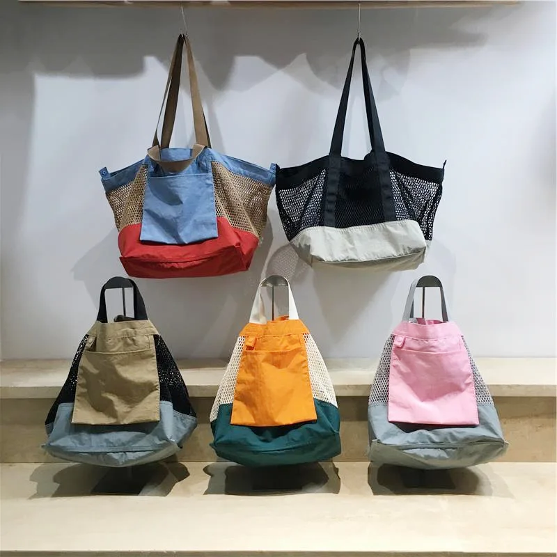 

Large Capacity Casual Hollow Out Summer Beach Bag Panelled Women Shoulder Bags Fishnet Big Shopper Purse Tote Bag