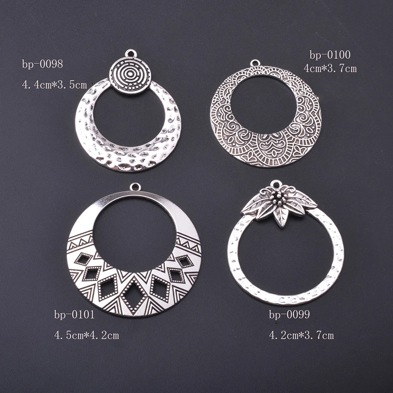 10 Stück Vintage-Stil Antik Silber-Goldfarbene Runde Charms Metall-Anhänger DIY Ohrring-Herstellung Damenschmuck – Detail 3