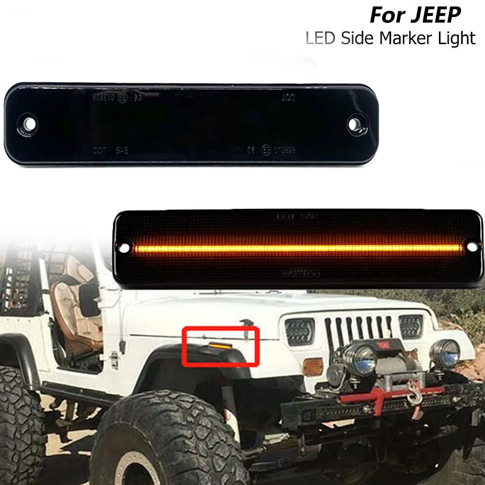 

2pc Bright Amber Full LED Front Turn Signal Light Side Marker Parking Lights Corner Fender Lamps For 1987-1995 Jeep Wrangler YJ