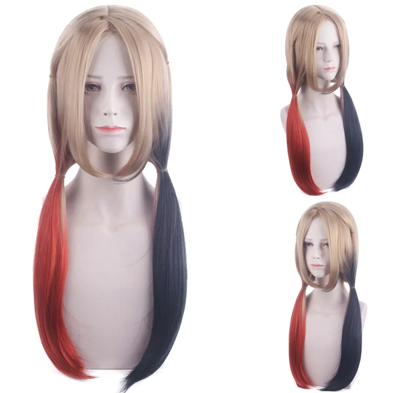 Women Quinn Cosplay Wig Harley 2 Ponytails Styled Red Black Braid Heat Resistant Synthetic Hair view 3