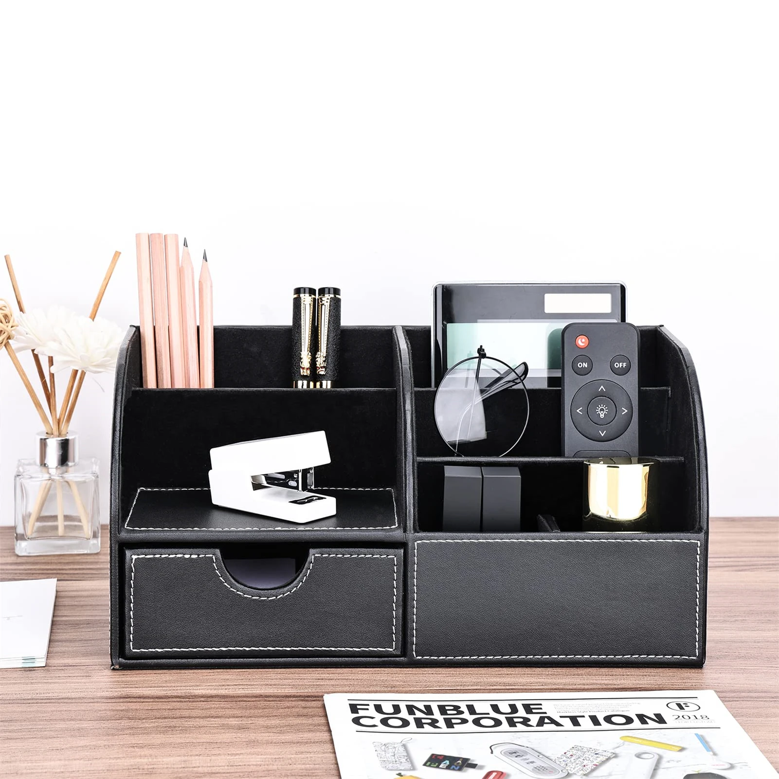 PU Leather Multifunctional Storage Box Office Supplies Caddy Stationery Holder For Pen Pencil Creative Fashion School Staionery