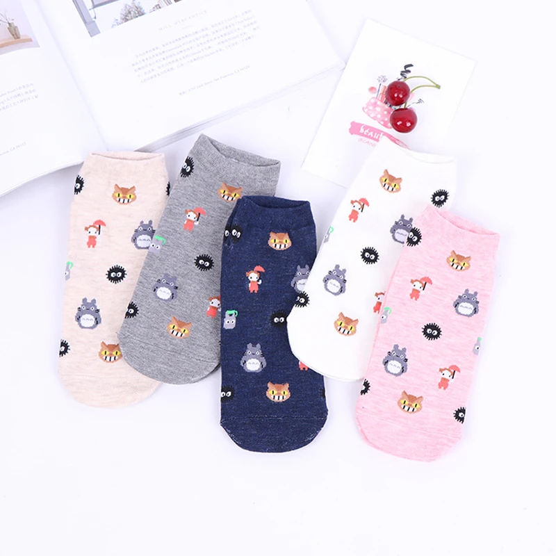 5 Pairs Anime Cartoon Socks Cosplay Cute Animal Invisible Boat Socks Anime Pattern Ladies Socks