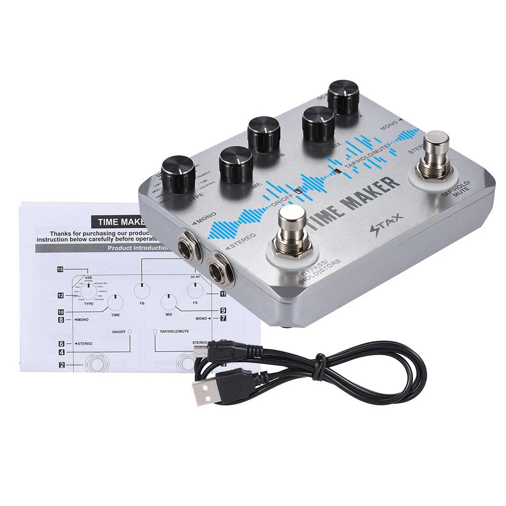 Stax Guitar Multi-Echo Effects Pedal Tap Tempo Time Maker 11 types Dual Foot Switch Twin Looper Loop for Guitar Bass Rowin Sub