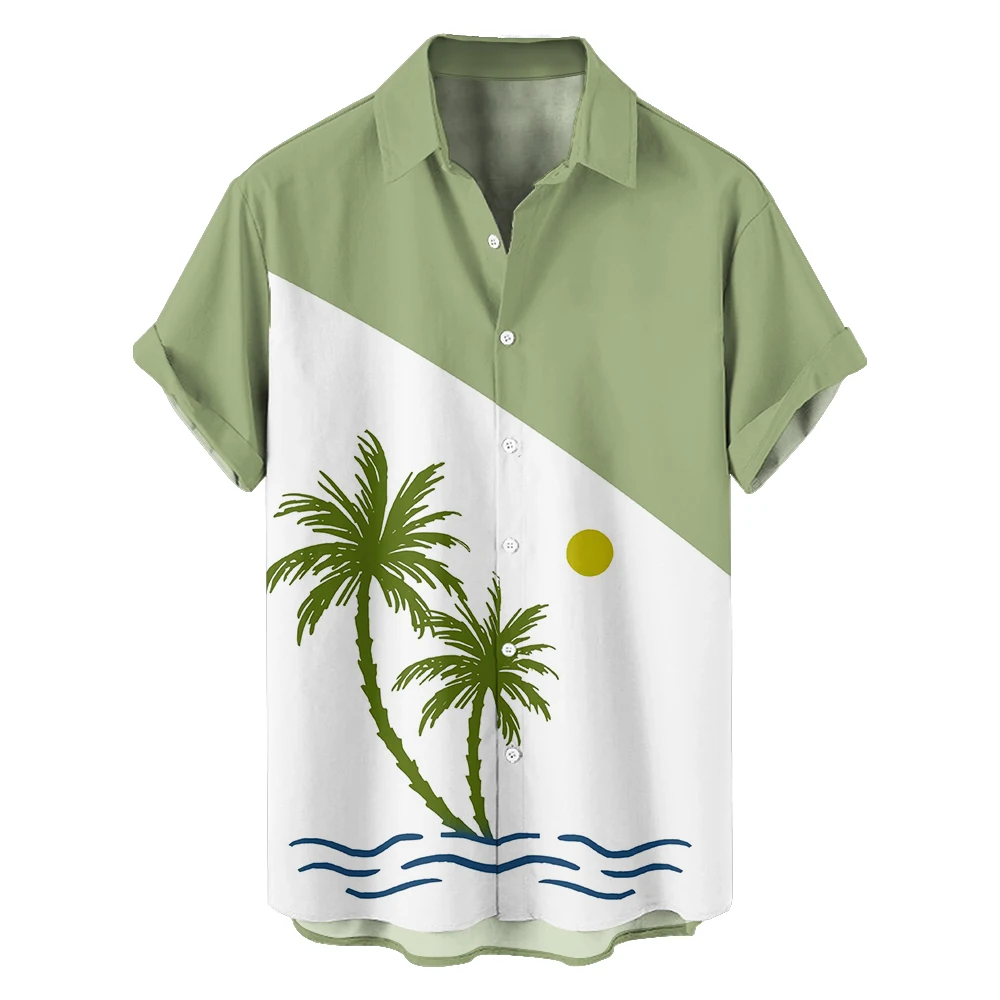 Original Summer sea palm tree Casual Travel Plus size Short Sleeve shirt Hawaiian style digital print loose trend shirt