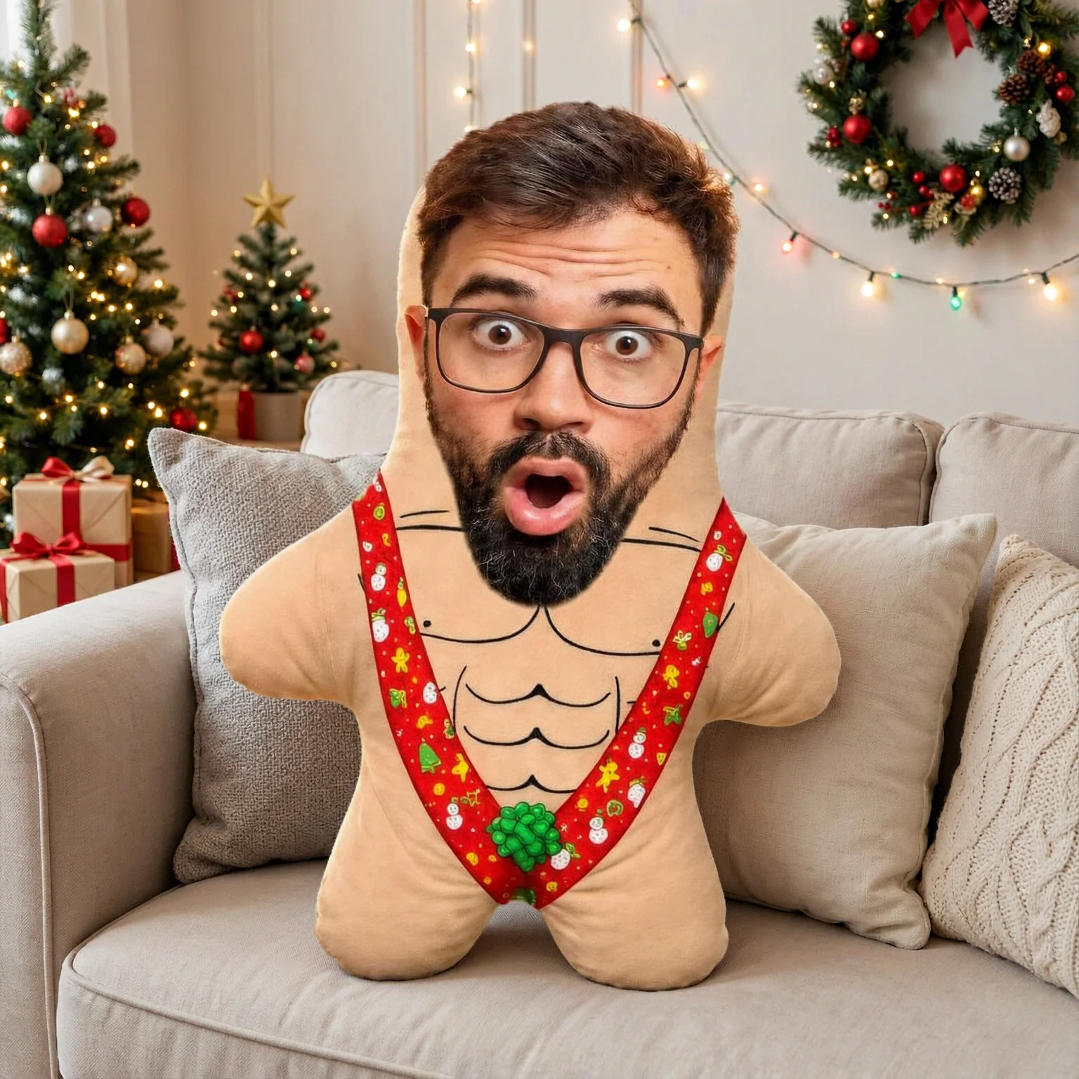 2026 Christmas Gifts Custom Face Christmas Elk And Stocking Minime Pillow Personalized Photo Minime Doll