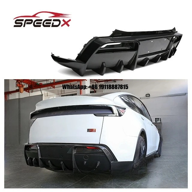 

New For Tesla Model Y Dry Carbon Fiber Diffuser Body Kit 24-25 Model Y Dry Carbon Fiber Rear Bumper Diffuser