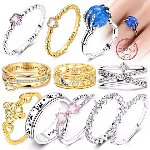 Original 925 Sterling Silver Rings For Women Gold Celtic Knot Heart Sparkling Band Ring For Women Engagement Wedding Jewelry