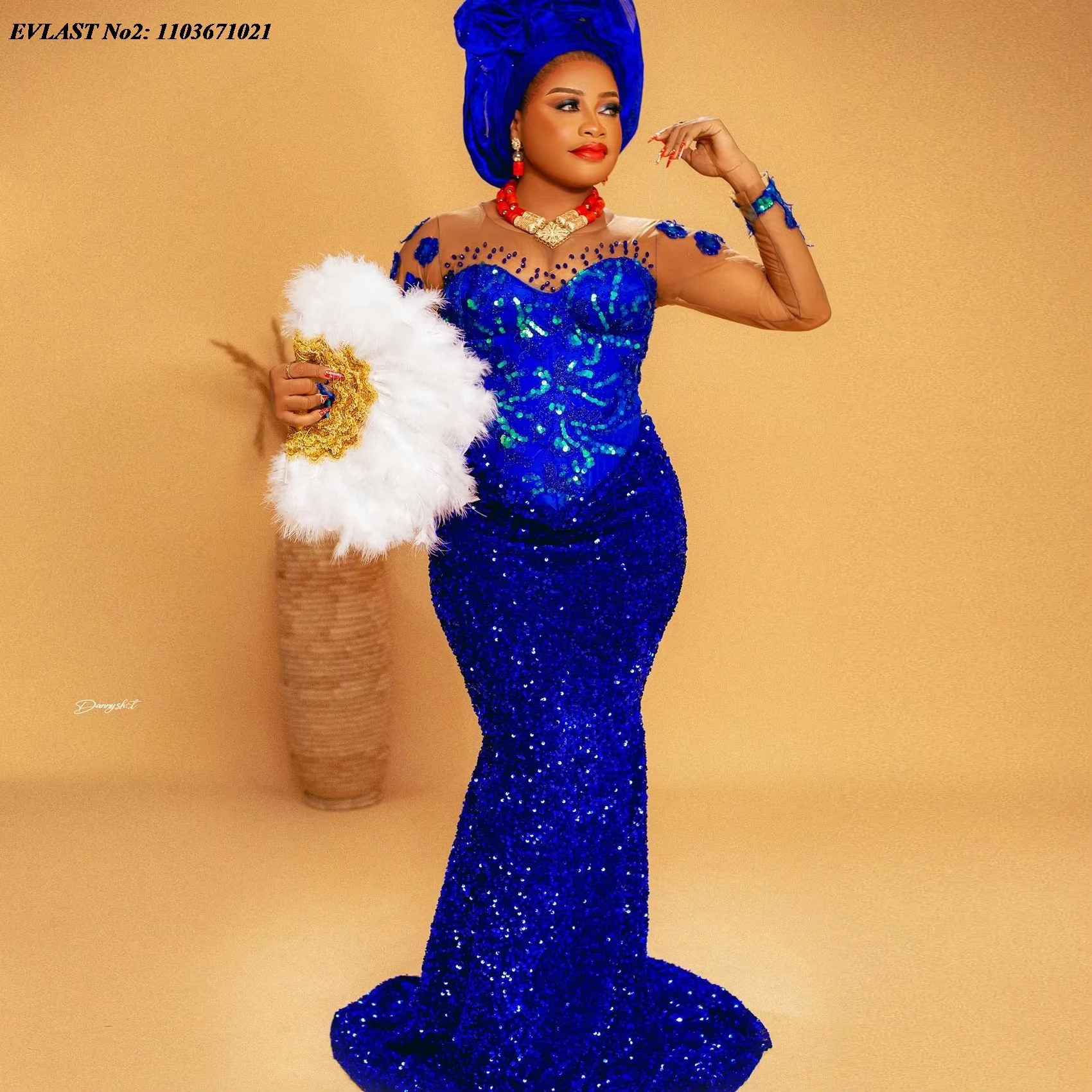 EVLAST Customized Aso Ebi Royal Blue Sequins Evening Dress Sparkly Beaded African 2025 Formal Party Dress For Black Women E2P04