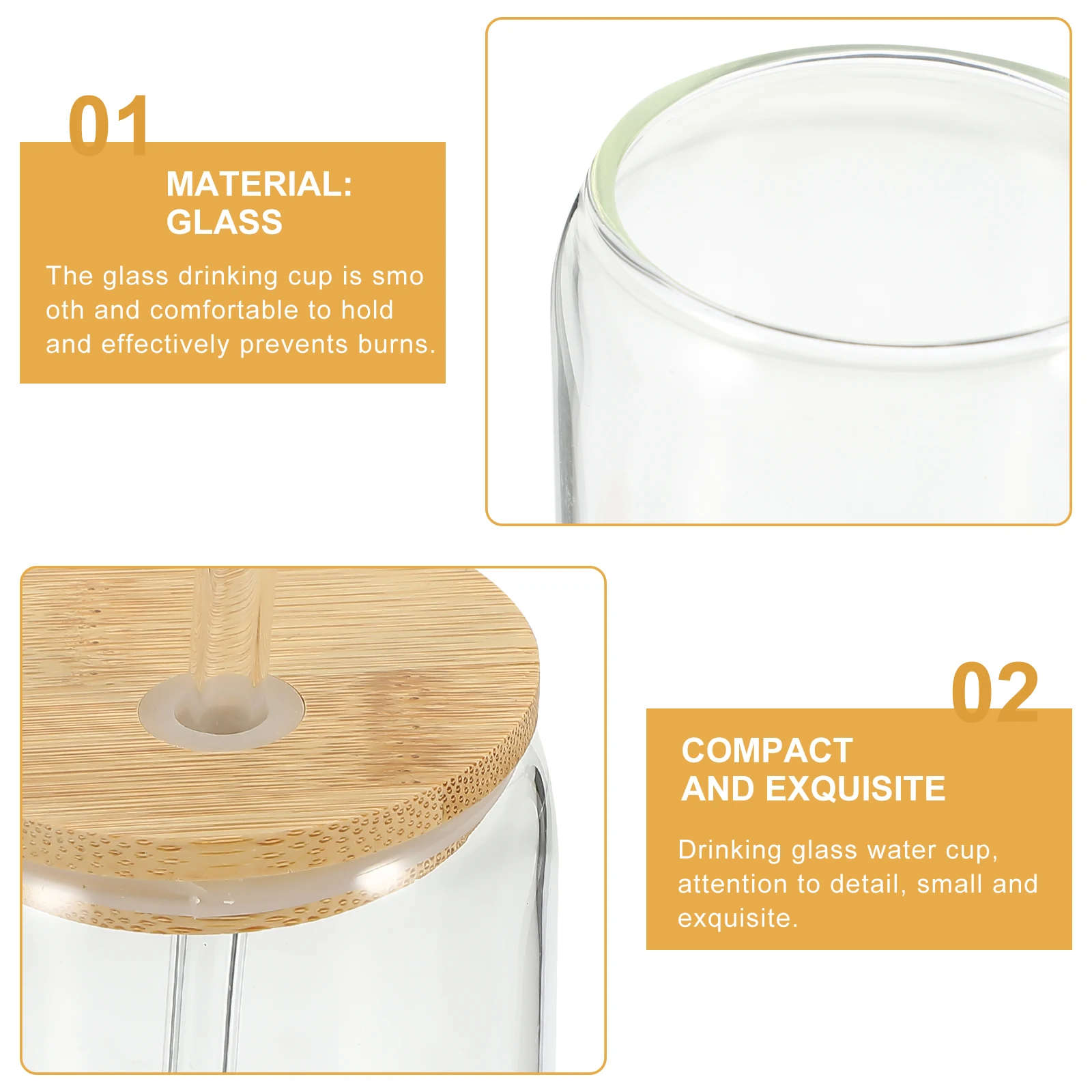 

Clear Glass Tumbler Bamboo Lid Straw For Iced Coffee Tea Juice Milk Tea Drinkware Heat Resistant Smooth Easy Clean