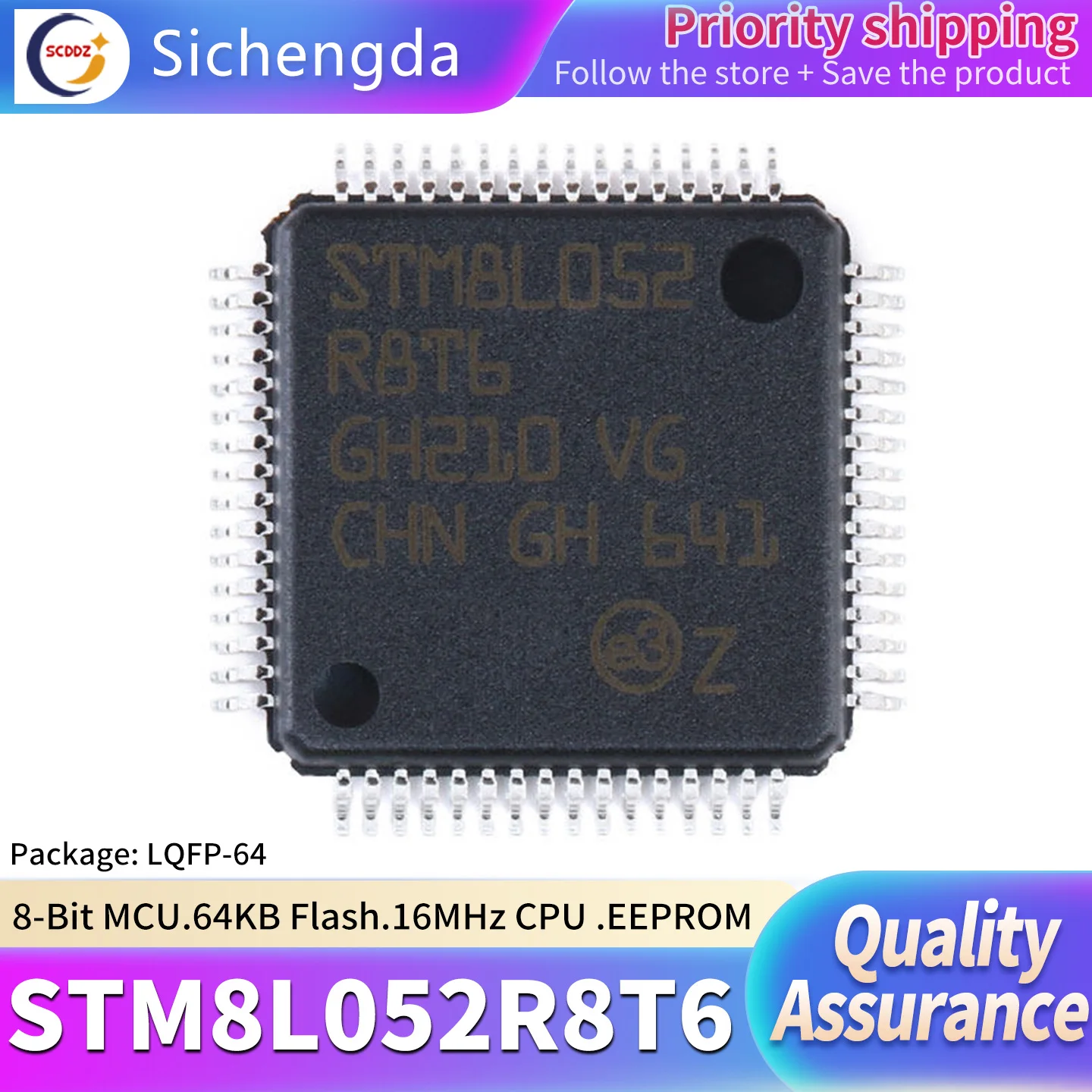 Original genuine STM8L052R8T6 LQFP-64 16MHz 64KB flash memory 8-bit microcontroller MCU