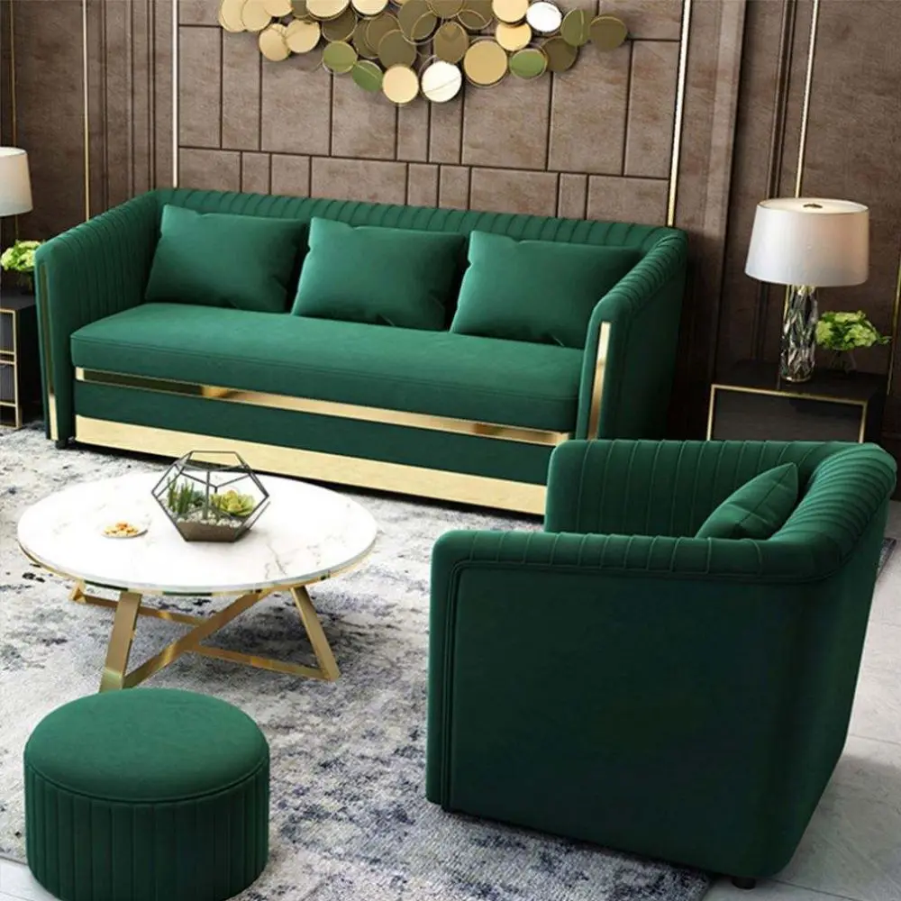 High end modular modern and luxury green velvet sectional sofa living room sofa set