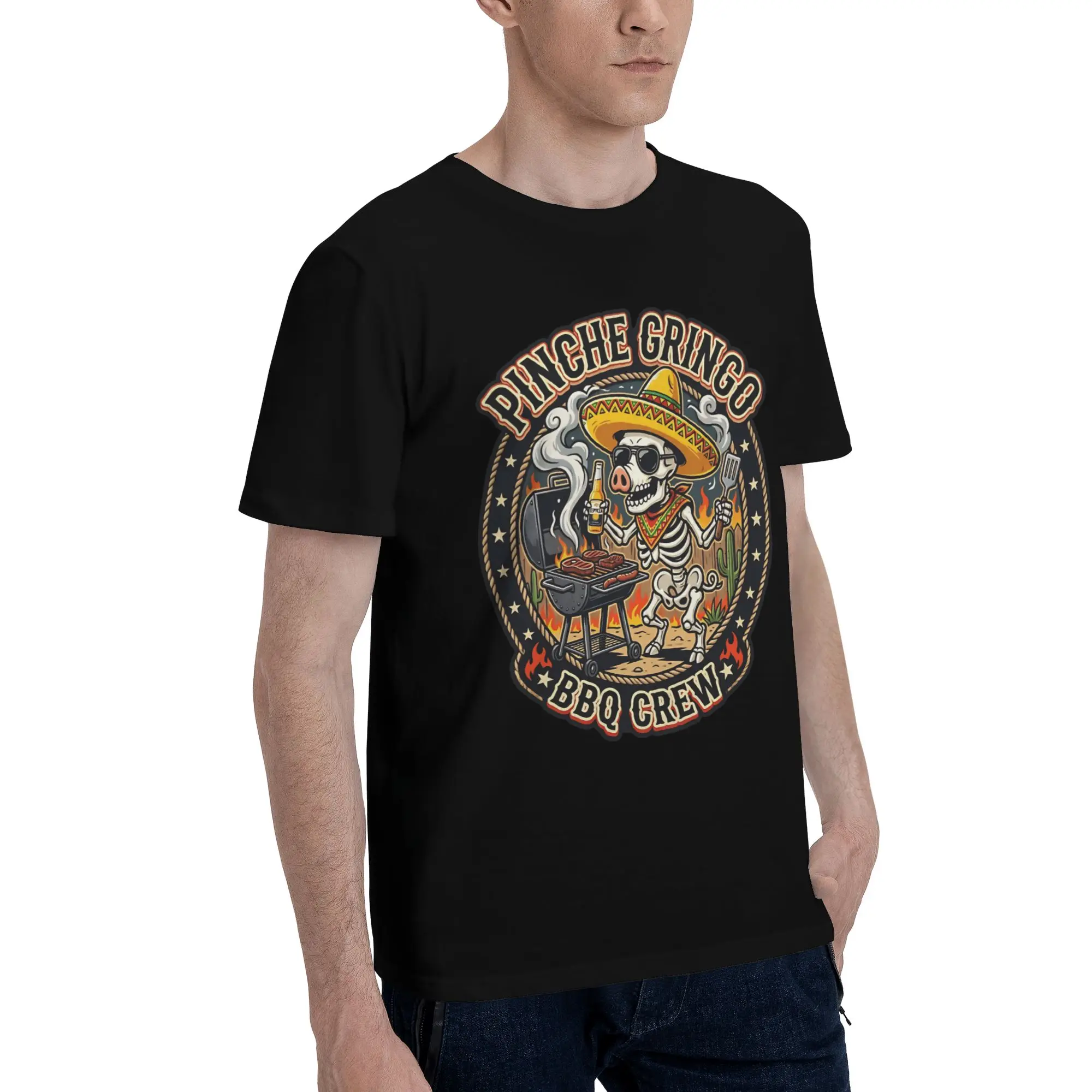 Pinche Gringo BBQ Crew Skeleton Grilling Beer Merch Unisex T Shirt 100% Cotton Tee Graphic Printed  Tops T-shirt